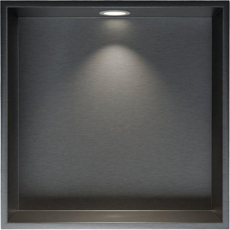BERNSTEIN - Niche murale douche acier inox + Spot LED, étagère rangement douche salle de bain encastrable - 30x30x10cm - Couleur au choix - Bronze à canon, 1x cadre d'installation spot blanc mat