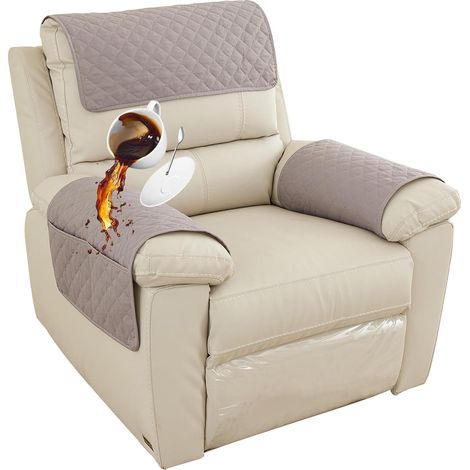 Housse pour accoudoir de canapé ou repose-tête de fauteuil inclinable, avec poches de rangement protection matelassée antidérapante pour meubles (adaptée aux canapés en cuir et aux animaux de compagn (1/5)