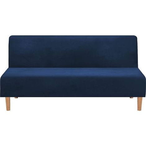 Funda para sofá cama convertible sin brazos, terciopelo elástico, grueso, suave y cómodo (terciopelo azul marino grueso). (1/5)