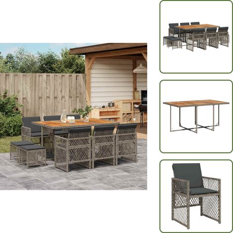 Ensemble à manger de jardin 11pcs avec coussins gris poly rotin - Ensemble À Manger De Jardin - Ensembles À Manger De Jardin - Ensemble À Manger D'extérieur - Ensemble À Manger De Patio (1/5)
