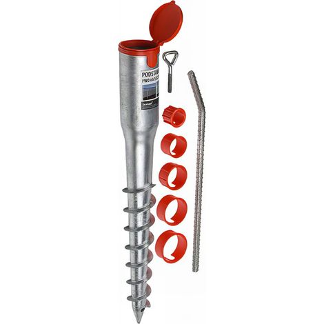 Pied de poteau de jardin rond zingué à tarauder avec accessoires - D. 68 x L. 550 mm - 68 x 550 x 1,8 mm (1/5)
