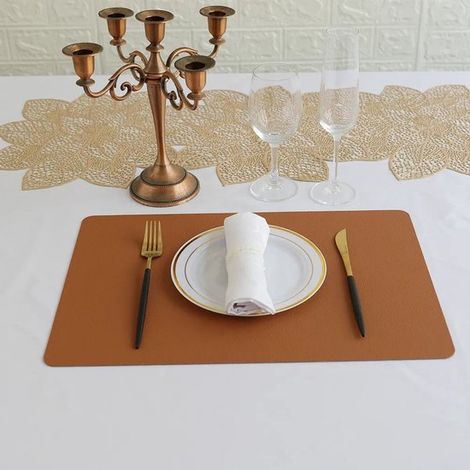 Set de 6 sets de table rectangulaires – Noir double face – Aspect cuir – 45x30 cm – Luxe (1/2)