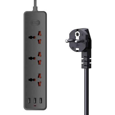 Multiprise USB avec 3 prises et 3 ports USB-A, multiprise de bureau USB avec interrupteur, câble de 1,2 m, protection contre les surcharges, P (1/5)