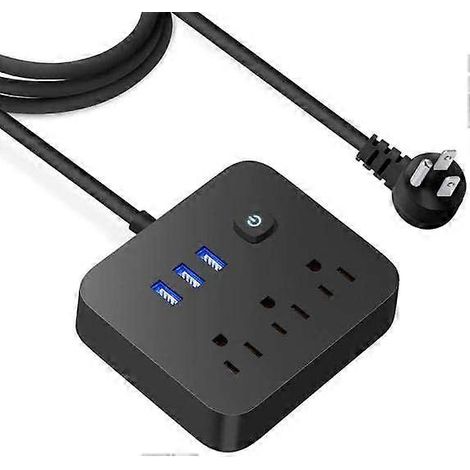 Multiprise avec protection contre les surtensions et ports USB, cordon d'alimentation de 1,2 m, 3 prises de courant et 3 ports de chargement USB, rallonge de prise protégée contre les surcharges, noir (1/5)