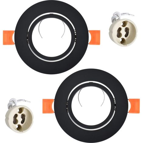 Lot de 2 spots LED encastrables 230 V IP44 Cadre GU10 Aluminium Noir Rond et plat Salle de bain Montage 68 mm Extérieur et intérieur