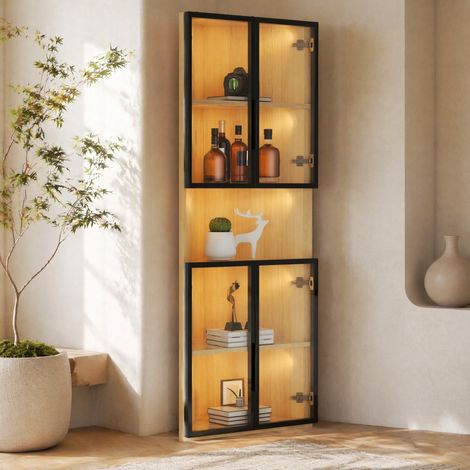 Vetrina angolare LED in vetro 62 x 32 x 160 cm effetto rovere OKWISH (1/5)