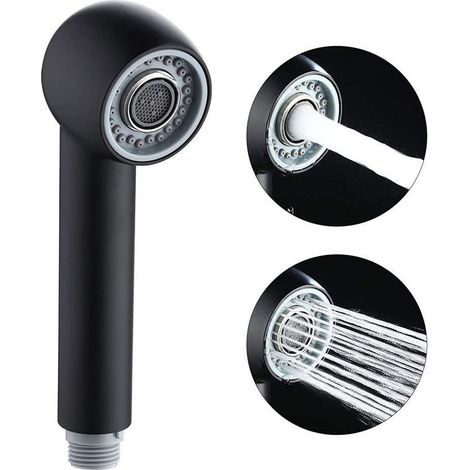 Ulisem Douchette Robinet Cuisine 2 Jets Macaron Tête de Douche Remplacement Douchette pour Mitigeur Cuisine, Noir (1/5)