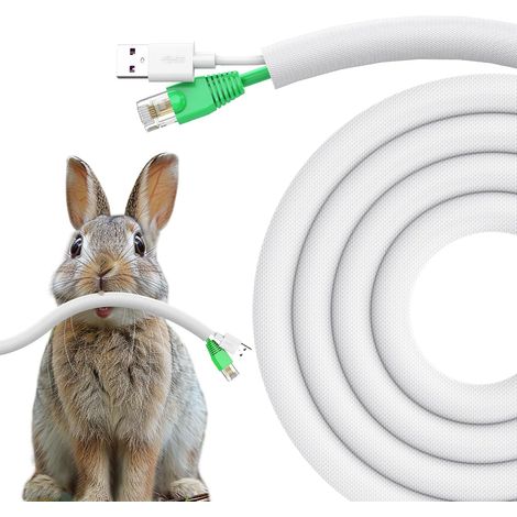Protecteur de Cordon pour Chien et Chat, 3 Mètres -9,5mm Gaines de Câbles, Protéger Les Fils de la Mastication des Animaux Domestiques, Manchon de Gestion des Câbles Tressé Extensible, Blanc (1/5)