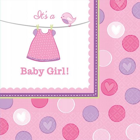 Tovaglioli per baby shower per bambina, 33x33 cm, 16 pezzi.