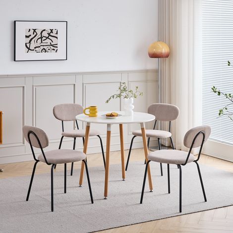 Wokaka – Set tavolo 80 cm e 4 sedie in MDF – Design moderno per cucina e sala da pranzo – Rivestimento in maglia traspirante – Beige
