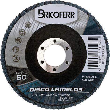 Bricoferr Lot de 10 disques plats à lamelles zirconium Ø 115 mm grain 60 (1/2)