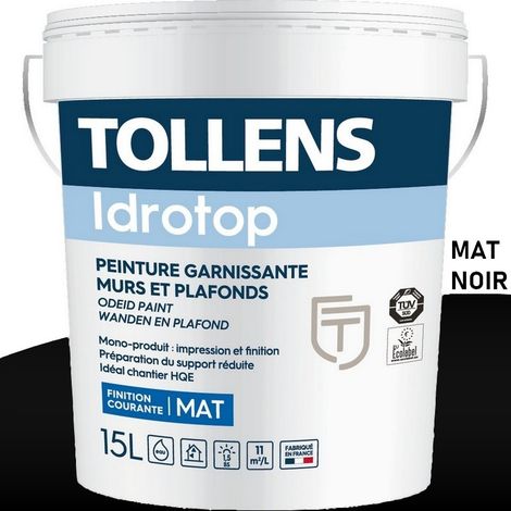 Tollens – Peinture acrylique mate noire 15L – Très opacifiante et garnissante – Finition uniforme pour murs et plafonds – Lavable
