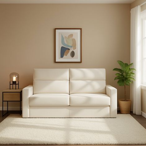 Divano Letto 2 Posti Ecate, Sfoderabile, Contenitore Made in Italy, di Apertura a Ribalta, 200x95 cm Beige (1/5)