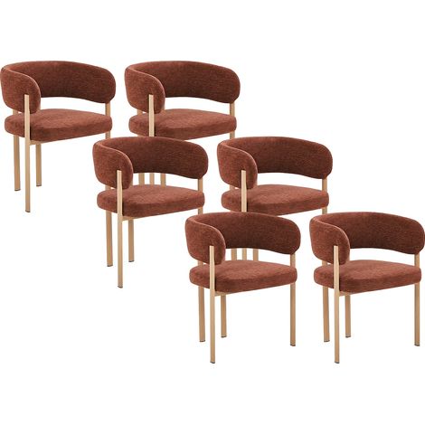 Lot de 6 chaises en tissu texturé et métal effet bois - Brun et Naturel clair - CIBARO (1/5)
