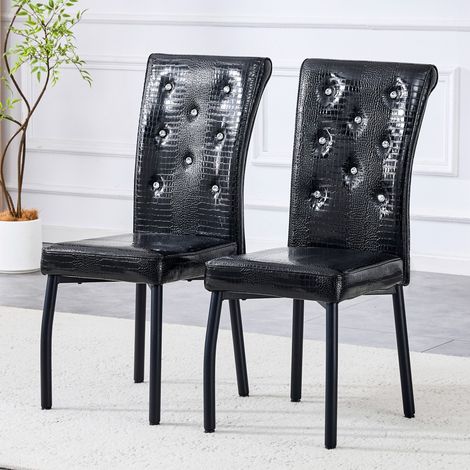 Chaise-Crocodile-Vintage-Noir-Rembourrée-Cristal-Design-Cuir-Imitation-42x61,5x101cm (1/5)