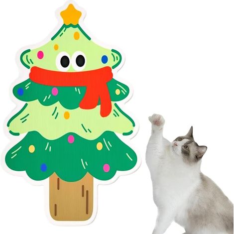 Tapis à griffer autocollant pour chats en forme de sapin de Noël (50 x 80 cm) – Panneau à griffer mural autocollant et résistant – Jouet pour chat offert peut également servir de tapis de protection (1/4)