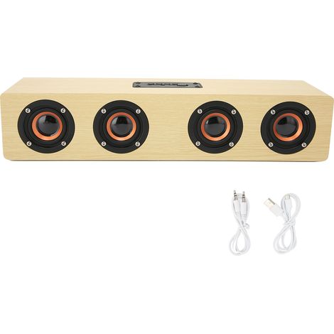 Enceinte Bluetooth sans fil en bois pour la maison, compatible avec téléphones portables, ordinateurs, barres de son, téléviseurs et enceintes de bureau. Finition bois jaune. (1/5)