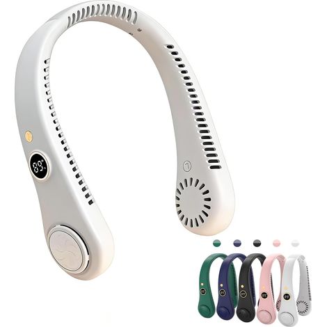 Ventilateur De Cou Portable sans Pales, Rechargeable par USB, avec Affichage Numérique, 5 Vitesses, Flux Dair Réglable à 360°, Idéal pour Hommes, Femmes, Usage White (1/5)