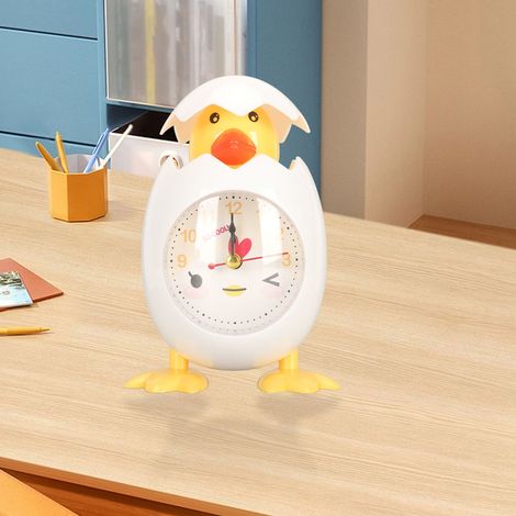 Reloj despertador de mesa multifuncional, diseño: gallina de papel, coco en huevo, diseño de coco de dibujos animados, modelo de ABS blanco, reloj despertador de mesa para estudiantes (1/5)