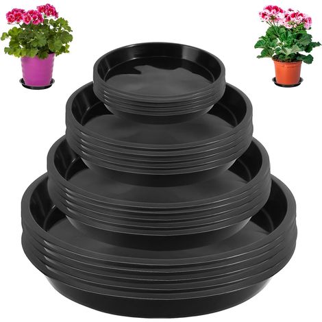 Set of 20 Plastic Flower Pot Saucers for Flower Pots 21 cm/17 cm/15 cm/11 cm Round Flower Pot Saucer for Indoor, Outdoor, Garden (Black) (1/5)