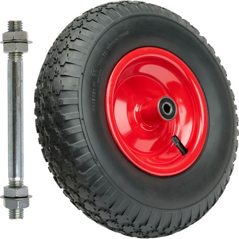 Garronda Ersatzrad Schubkarre 4.00-6 Schubkarrenrad Ø 320 mm Luftreifen 2PR Reifen bis 136 kg mit Achse Stahlfelge Kugellager für Gartenwagen Hof Baustelle GD-0163, Schwarz-Rot