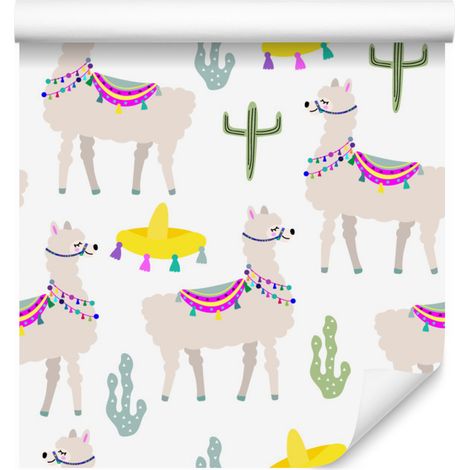Papier peint Lama et Cactus pour Salon et Chambre 50x1000 cm (1/5)