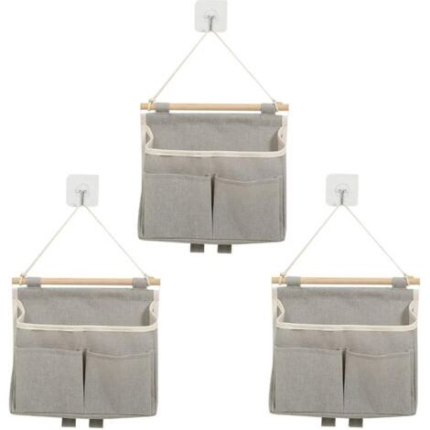 Sollbry 3 Pièces Sac de Rangement Suspendu, Sac de Rangement Mural avec 3 Poches Organiseurs Suspendus avec Crochet Adhésif Rayonnage de Porte de Grande Capacité pour Maisons, Bureaux, Caravanes(Gris) (1/5)
