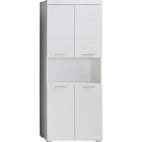 AmandaMandoBea Bad Hochschrank 1 offenes Fach, 4 Türen weiß, weiß Hochglanz.