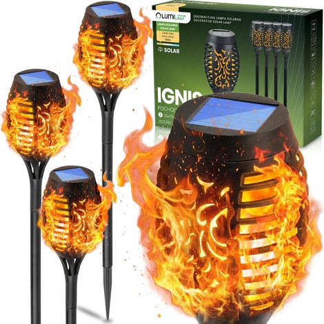 4 lampes solaires de jardin LED Ignis à planter, effet flamme, Lumiled (1/5)