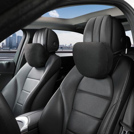 QORVA-Appuie-tête de voiture, coussin de conduite, daim superfibre, coussin de soutien, polyester végétal, 30 x 19 cm, remplissable et réglable (noir, lot de 2) (1/5)