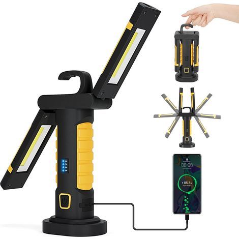 Lámpara de trabajo LED recargable AIDUCHO, lámpara de mecánico LED portátil, lámpara de trabajo magnética inalámbrica con conexión USB e interruptor para uso automotriz, en vehículos, exteriores, gara (1/5)