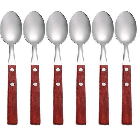 Lot de 6 cuillères en acier inoxydable pour la cuisine : cuillères à mélanger, cuillères à café, cuillères à dessert.-20.00X3.80X1.20CM-Red (1/3)