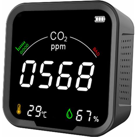 Misuratore di anidride carbonica a infrarossi 400-5000 ppm Rilevatore di CO2 Monitor della qualità dell'aria Tester di umidità della temperatura Montaggio a parete Schermo grande Batteria integrata co (1/5)