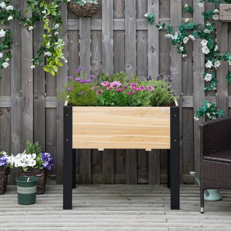 Jardinière sur Pieds, Potager, Feutre de Drainage Inclus, Métal Époxy Noir Bois Sapin (1/5)