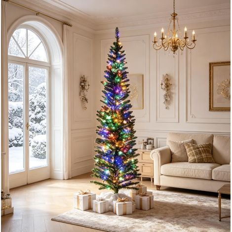 Árbol de Navidad artificial 180 cm verde con 150 LED multicolor y base de acero (1/5)
