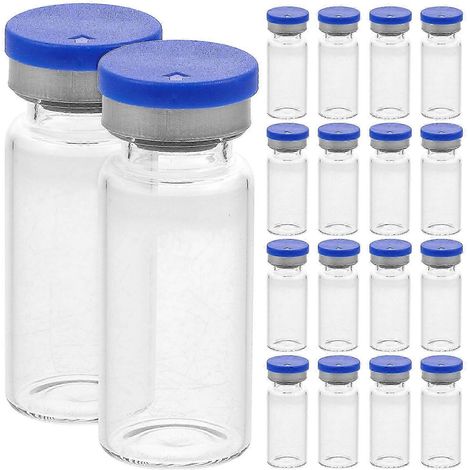 20 flacons stériles en verre transparent avec couvercle transparent pour récipients, avec espace de tête. (1/5)