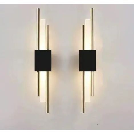 Applique murale intérieure LED moderne 10 W, lumière tricolore 3000 K, veilleuse en acrylique, combinaison de couleurs noir et or (1 paire) (1/5)