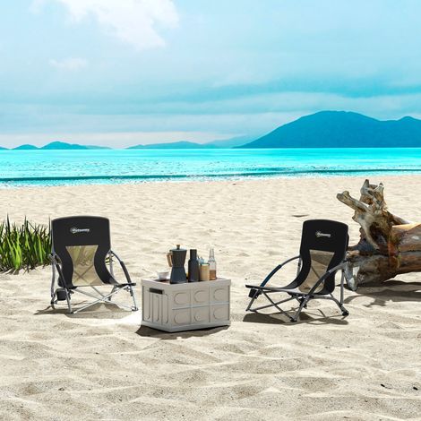 Conjunto de 2 Sillas de Playa Plegables y Ligeras con Respaldo de Malla Reposabrazos y Bolsa 58x55x62 cm Negro
