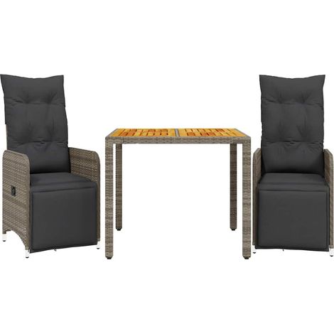 vidaXL Set Bistrò da Giardino 3 pz con Cuscini in Polyrattan Grigio (1/5)
