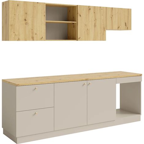 Cucina completa - Con piano di lavoro 242 cm - Beige e Naturale chiaro - YORINA (1/4)