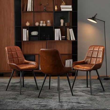 Set de 4 chaises de salle à manger en simili cuir marron et métal (1/5)