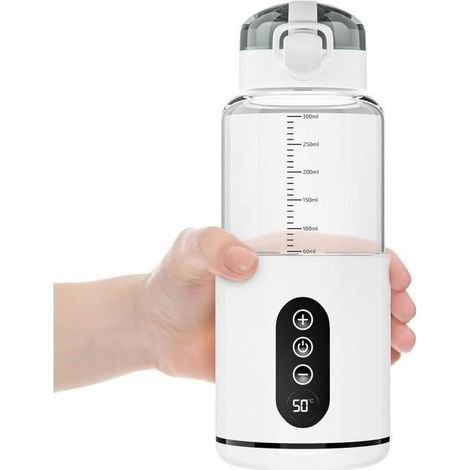 Scaldabiberon portatile senza fili, temperatura regolabile, per biberon da 300 ml, ideale per viaggi, auto e aereo (bianco) (1/4)