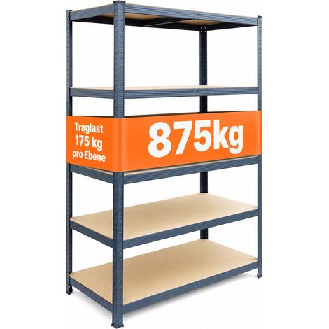 Relaxdays Schwerlastregal, HBT: 200x100x60 cm, Traglast 875 kg, 5 MDF-Ebenen, Lagerregal Keller, zum Stecken, anthrazit