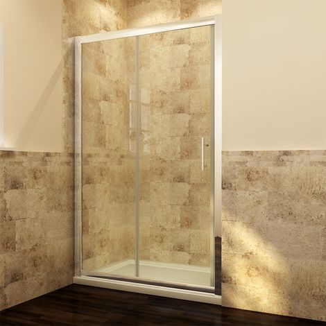 ELEGANT 1100 x 800mm Sliding Shower Enclosure 6mm Safety Glass Screen Door Cubicle with Tray + Waste (1/5)