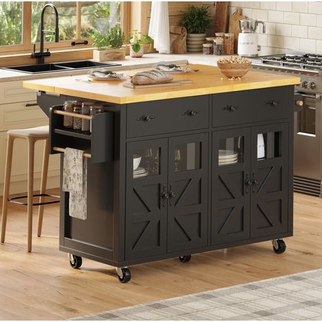 Mueble de cocina multifuncional con gran almacenaje, 140 x 73 x 93,5 cm, negro DESVIAE (1/5)