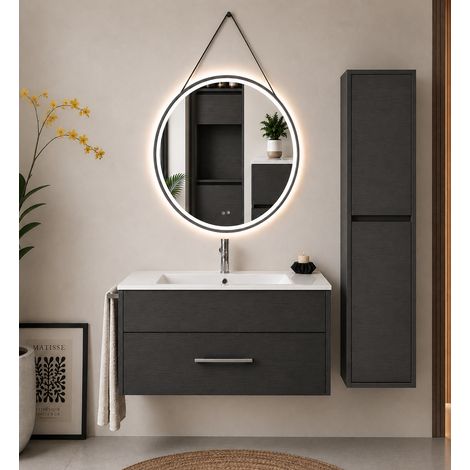 Mueble de baño con lavabo ORIGENBATH FLORENCIA sin espejo 50x40 cm grafito con columna (1/5)