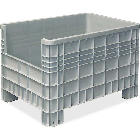 BRB Palettenbox mit Aussenrippen und 4 Füßen, Zuschnitt an einer Stirnseite, Außenmaße LxBxH 1170x800x800 mm, grau (1/3)