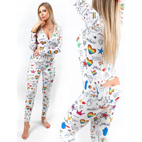 Damenpyjama, Valentinstagsgeschenk für ein Mädchen mit Klappe, Regenbogen, LGBT XL