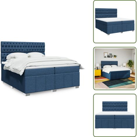 Sommier à lattes de lit avec matelas Bleu 200x200 cm Tissu - Sommier À Lattes De Lit - Sommiers À Lattes De Lit - Lit - Meuble De Chambre À Coucher (1/5)