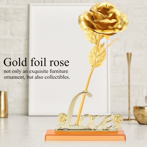 Rose artificielle en feuille d'or 24 carats, cadeau romantique pour la Saint-Valentin, décoration de table (dorée) (1/5)
